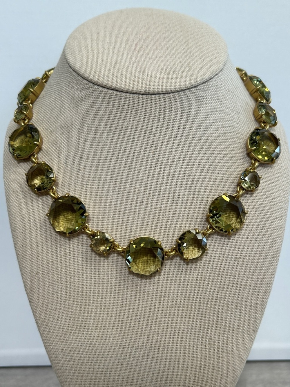 J. Crew Olive Green Faceted Crystal Link Necklace